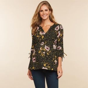 Motherhood Maternity Black Floral Peasant Blouse M